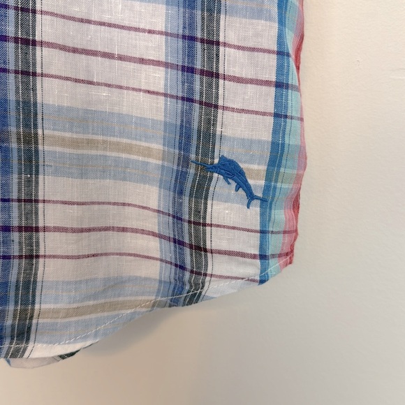Men’s Tommy Bahama Multi Color Plaid Button Down 100% Linen Shirt. Size Large. - Picture 5 of 12